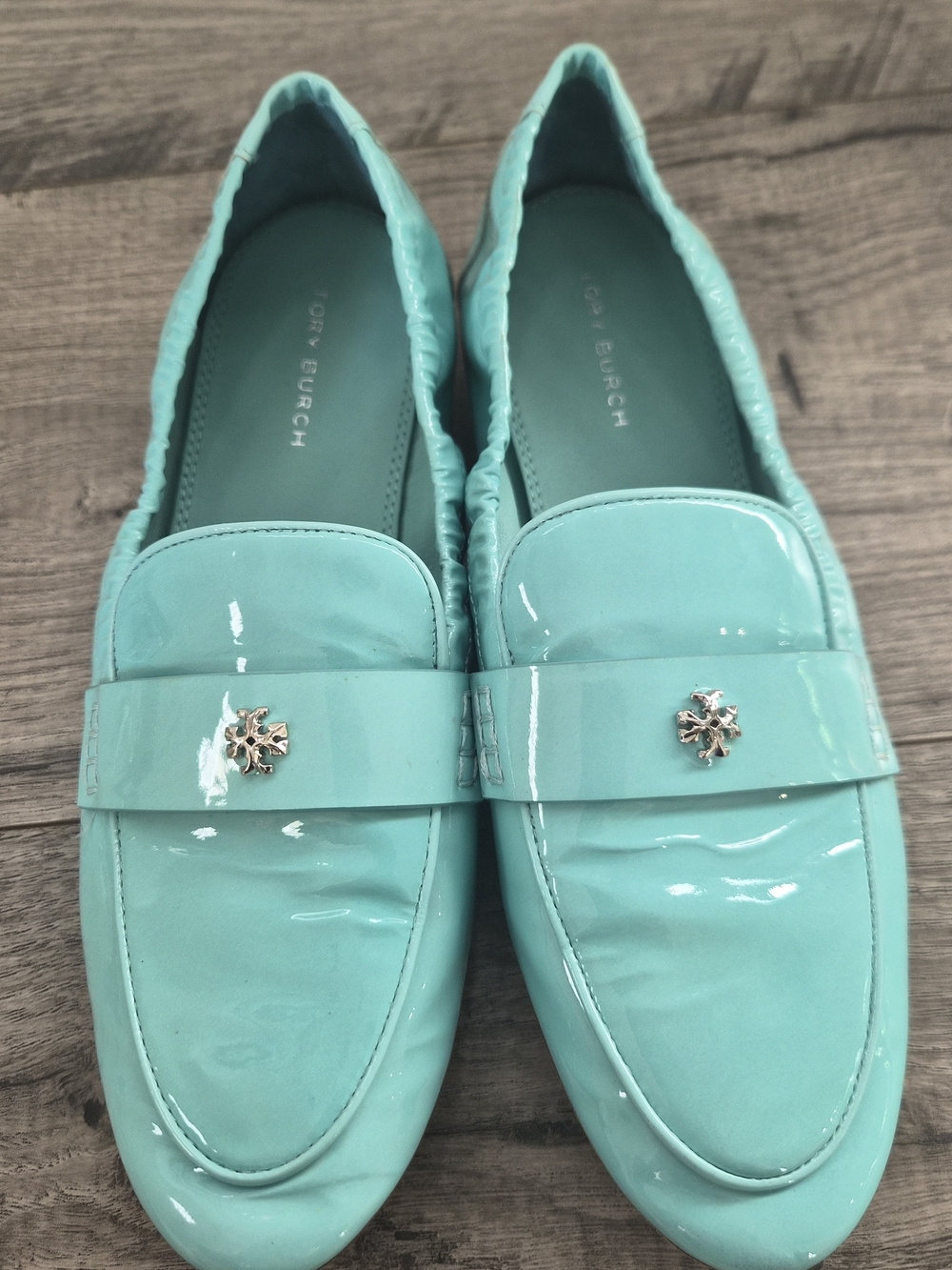 Tiffany Blue Patent Loafers with Silver Accent - Picture 5 of 7